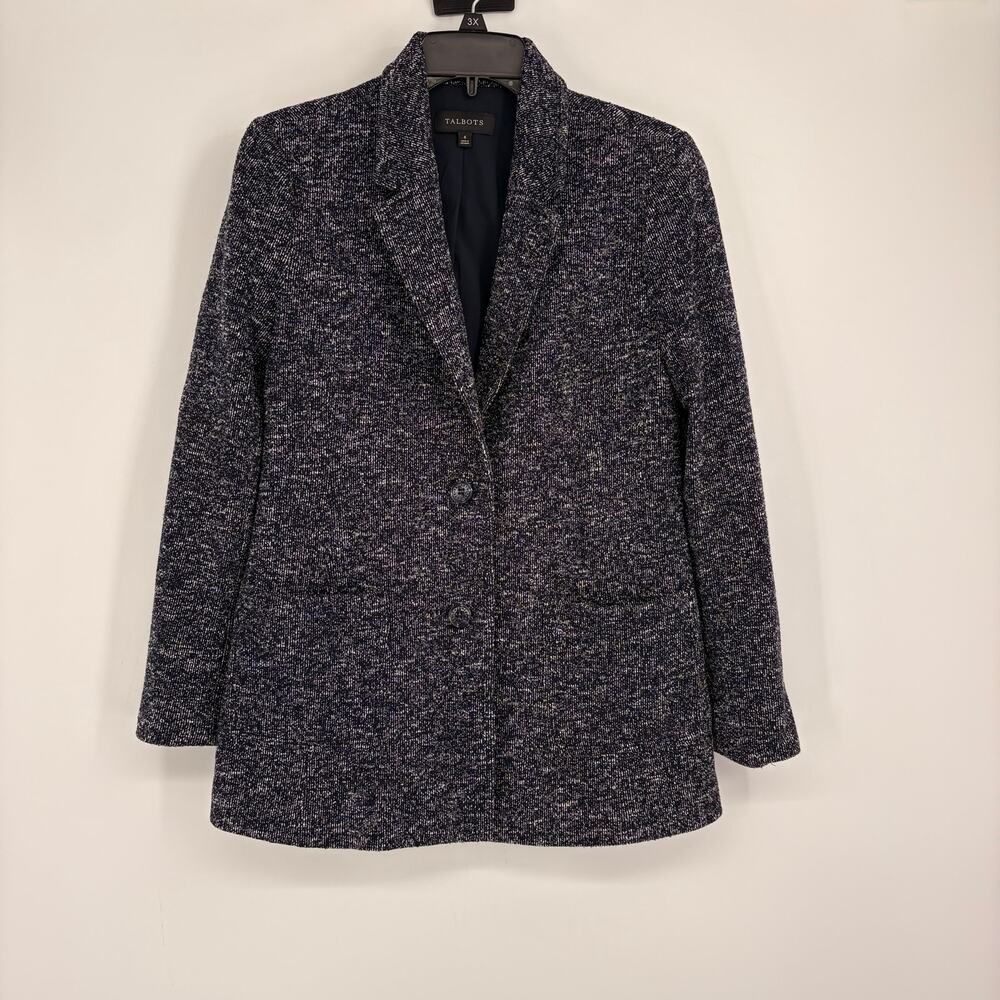 Talbots Navy Blue Marled One Button Blazer Business Career Academic Size 6